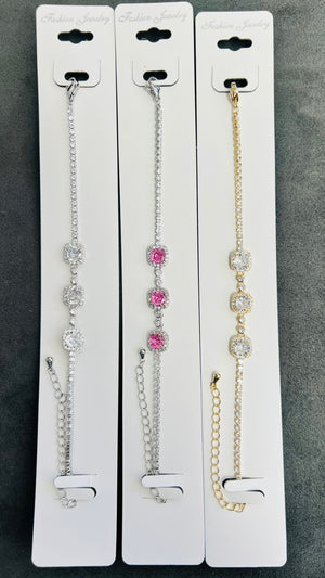 C.Z Crystal Tennis Bracelets-Adjustable Chain