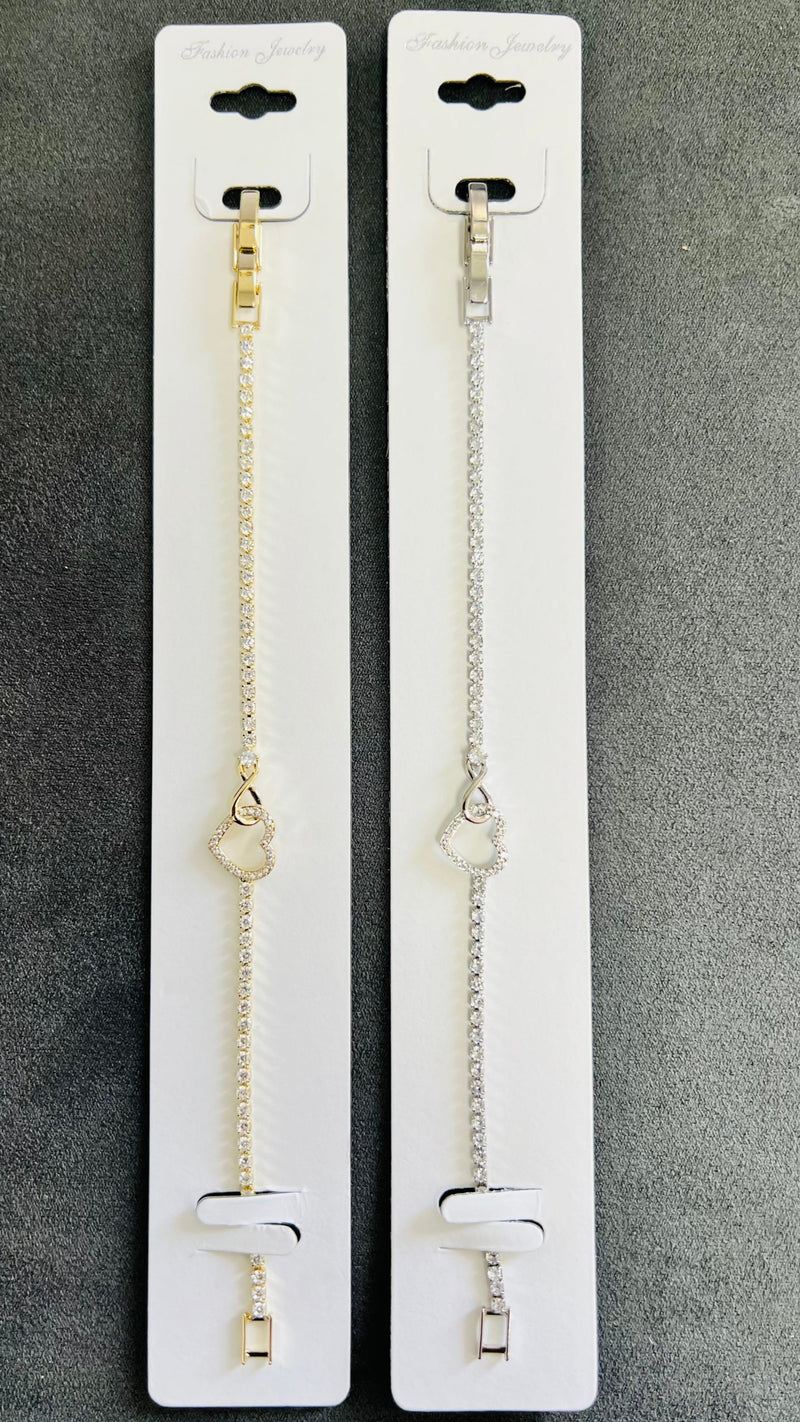 Dainty Heart Charm Tennis Bracelet – Adjustable Crystal Chain
