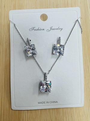 C.Z Rhodium Plated Crystal Earring and necklace sets