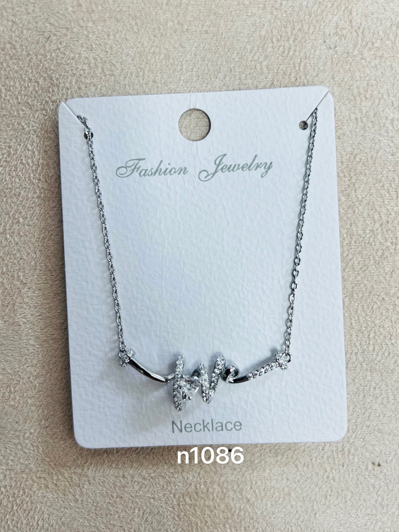 Heartbeat Love C.Z Rhodium Plated Pendant Necklace