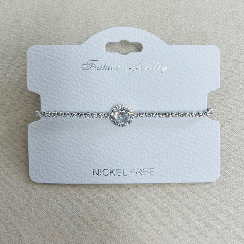 C.Z Rhodium Plated Crystal adjustable Bracelet