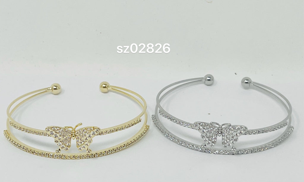 "Butterfly" C.Z Rhodium Plated Cuff bracelet