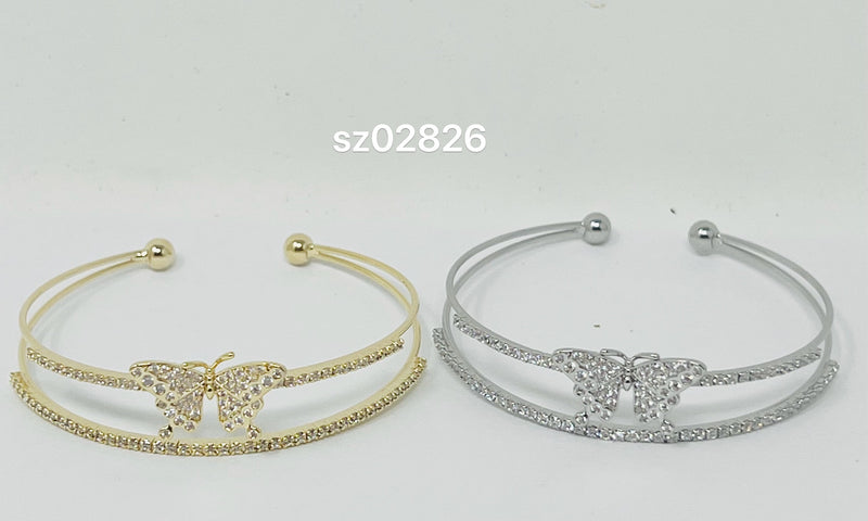 "Butterfly" C.Z Rhodium Plated Cuff bracelet