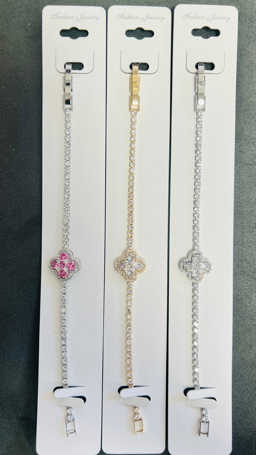 Clover Charm C.Z Crystal Tennis Bracelets Adjustable chain