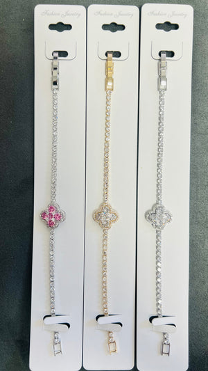 Clover Charm C.Z Crystal Tennis Bracelets Adjustable chain