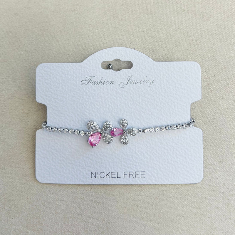 C.Z Rhodium Plated Crystal adjustable Bracelet