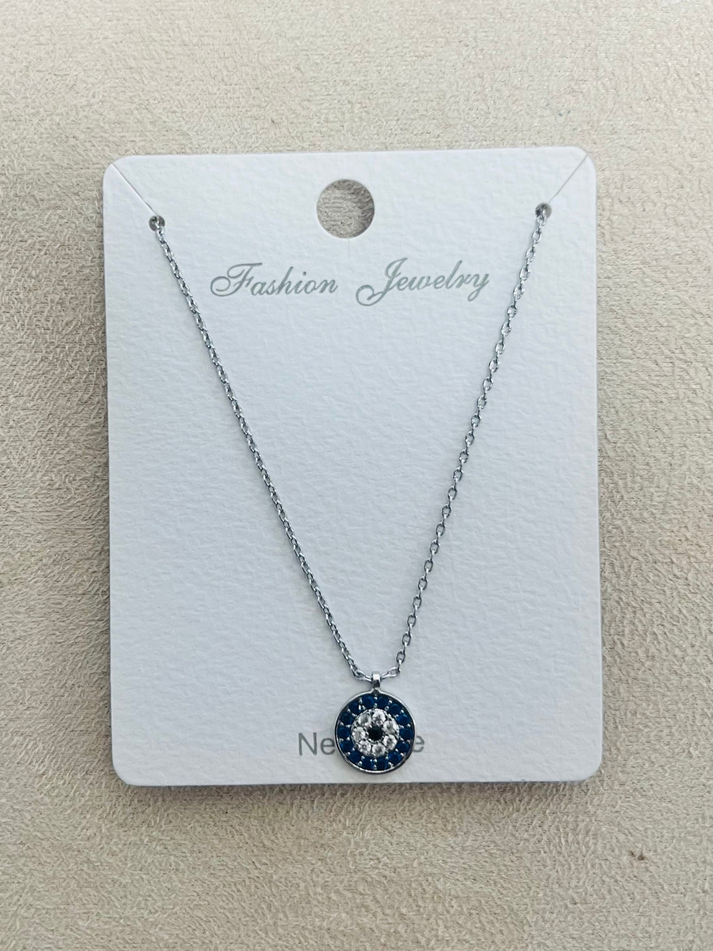 Enamel Evil Eye C.Z Rhodium Plated Pendant Necklace