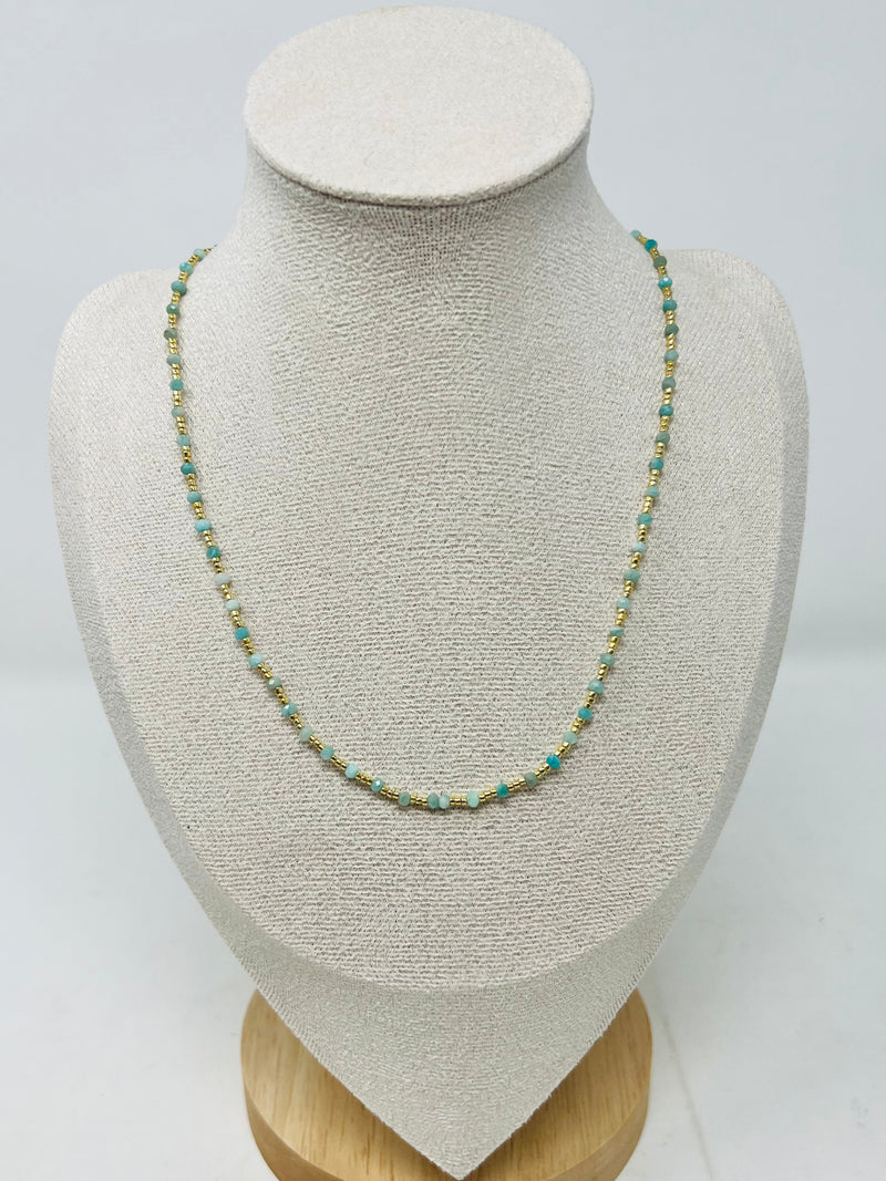 Elegant semi-precious stone necklace with Miyuki beads(turquoise and aqua blue mixed)