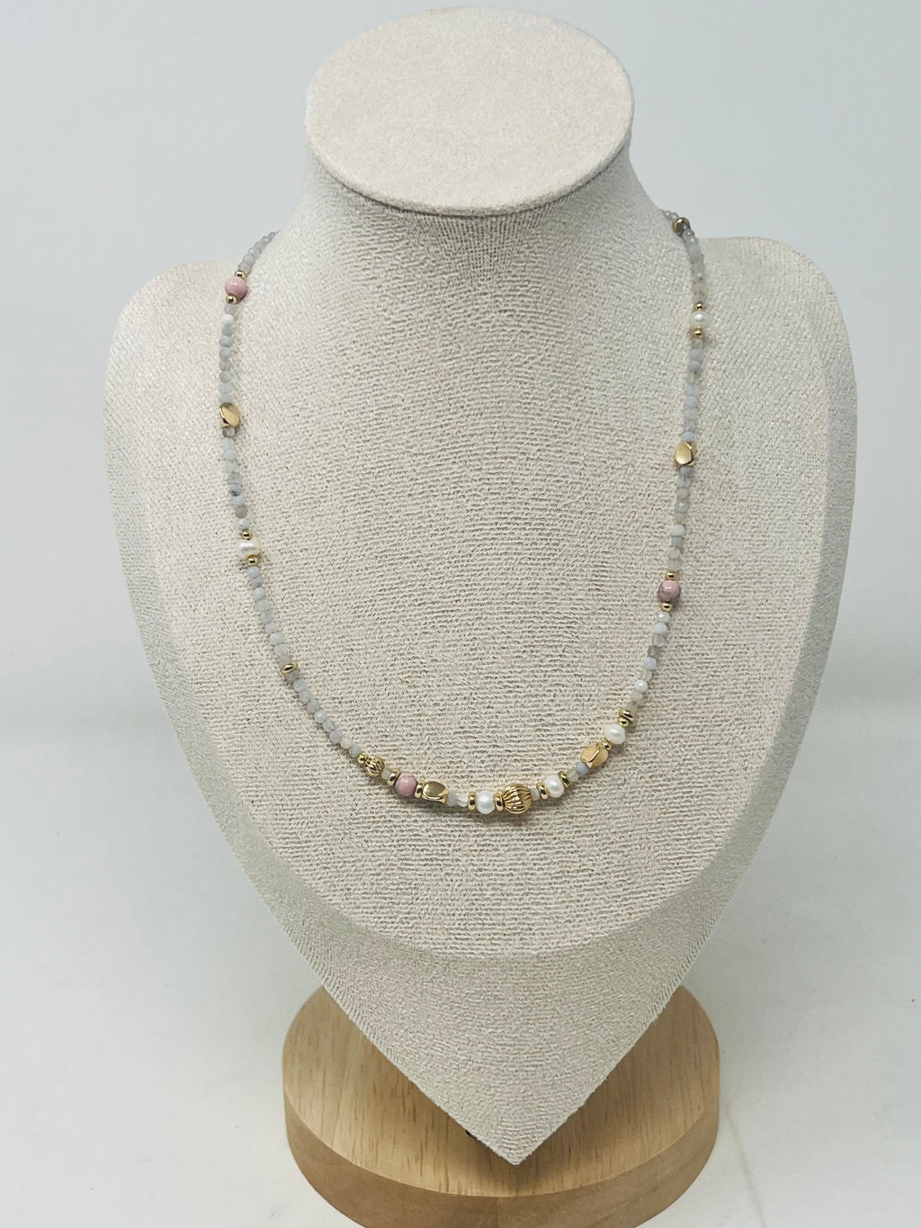 Miyuki Beads, Semi-Precious Stone & Pearl Beaded Necklace (Cream)