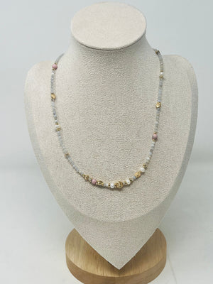 Miyuki Beads, Semi-Precious Stone & Pearl Beaded Necklace (Cream)