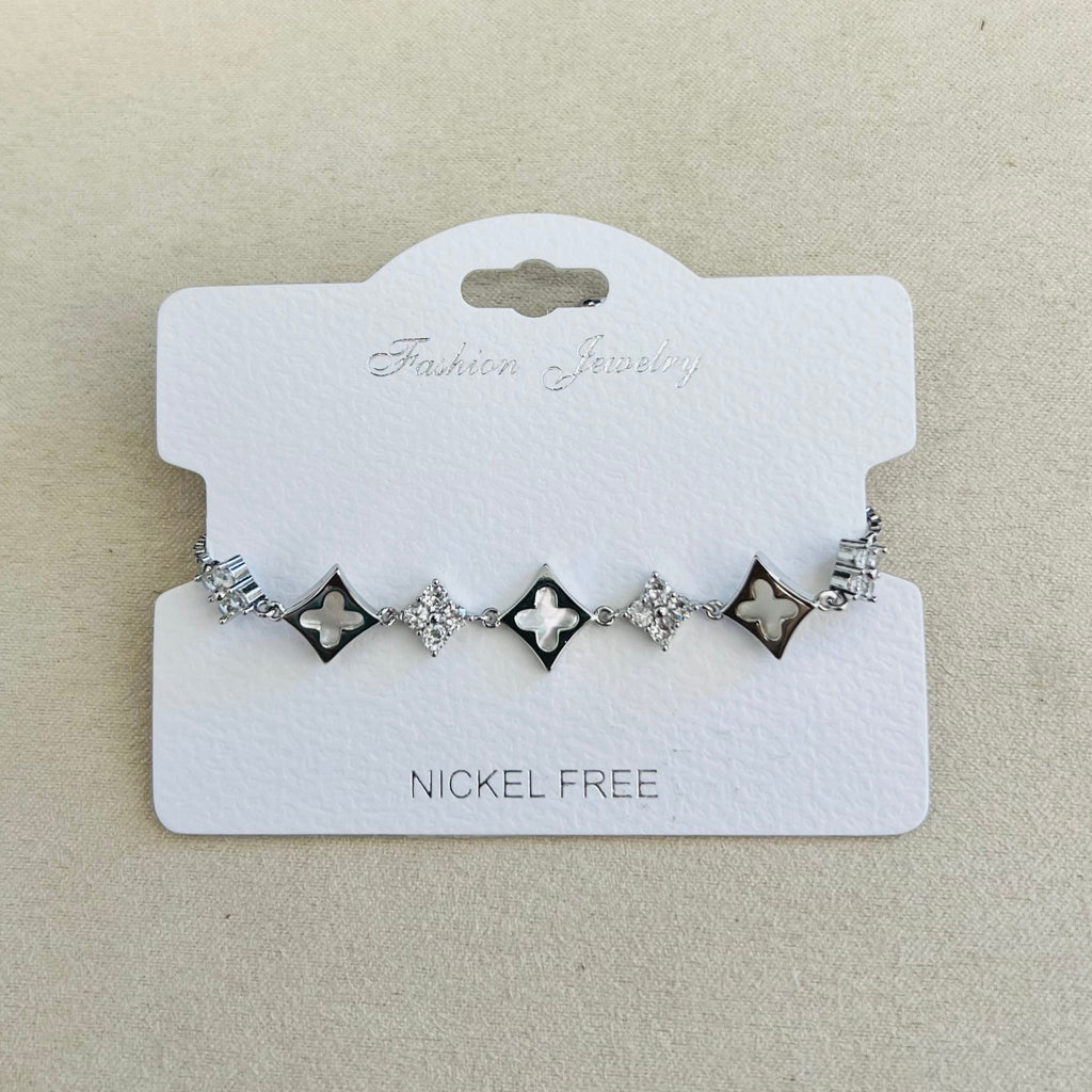 C.Z Rhodium Plated Crystal adjustable Bracelet