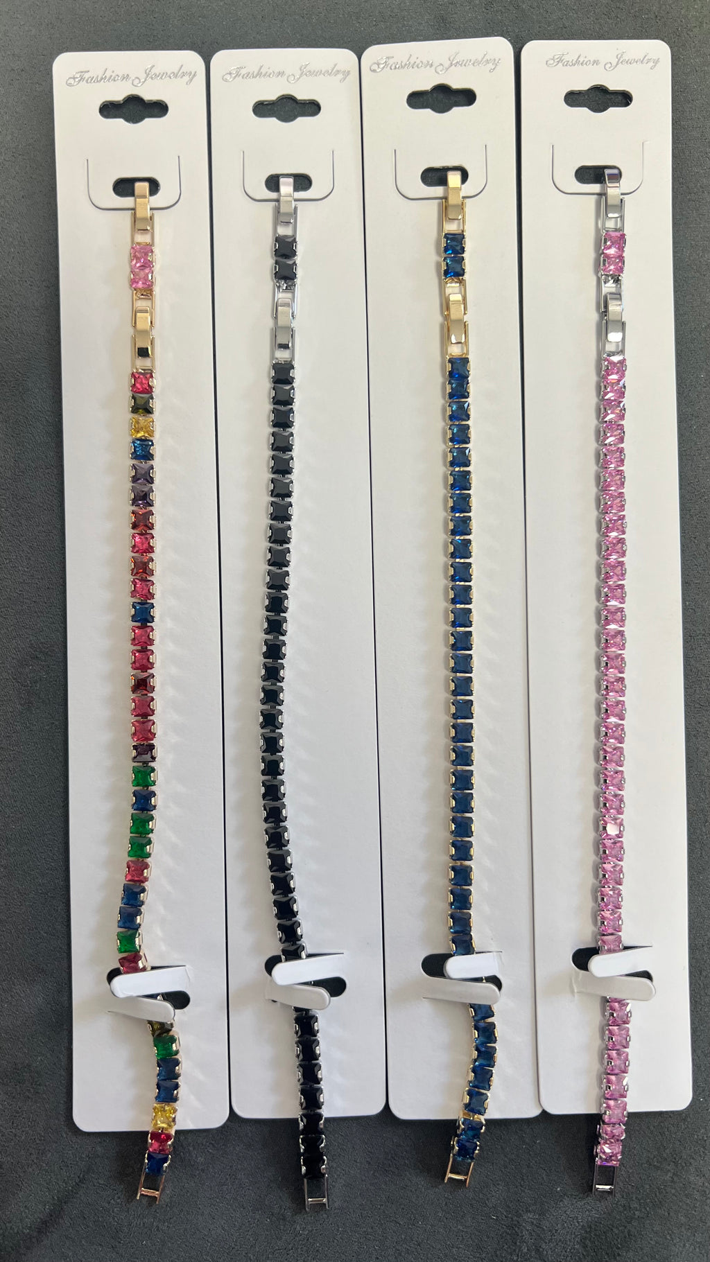 Colorful Gem C.Z Crystal Tennis Bracelets-Adjustable Crystal Chain