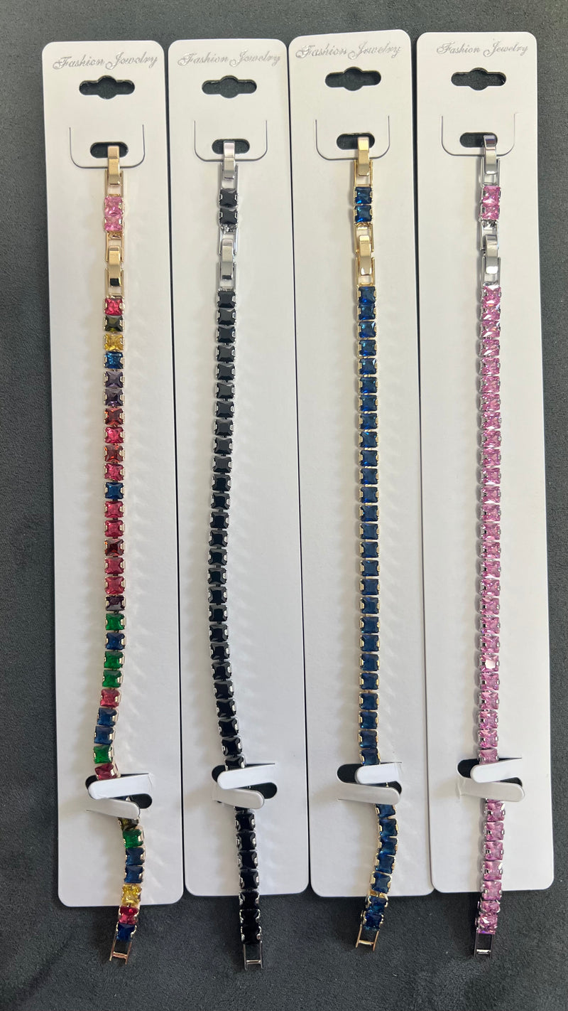 Colorful Gem C.Z Crystal Tennis Bracelets-Adjustable Crystal Chain