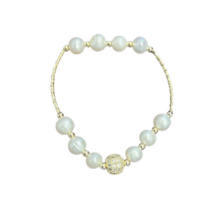 Freshwater Pearl C.Z Crystal Adjustable Bracelet