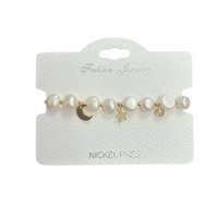 "moon star" Freshwater Pearl C.Z Adjustable Crystal Bracelet