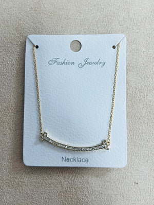 Curved Bar Pendant C.Z Rhodium Plated Pendant Necklace