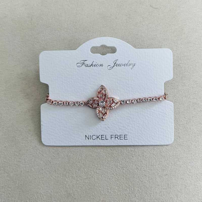 C.Z Rhodium Plated Crystal adjustable Bracelet