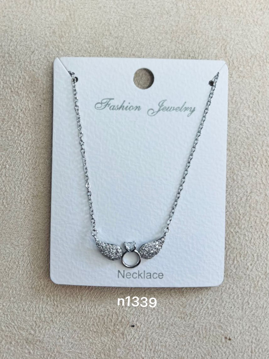 Sparkling Angel Wings Pendant C.Z Rhodium Plated Necklace