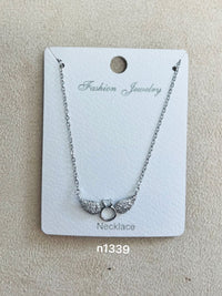 Sparkling Angel Wings Pendant C.Z Rhodium Plated Necklace