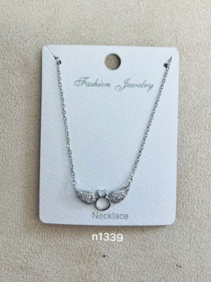 Sparkling Angel Wings Pendant C.Z Rhodium Plated Necklace