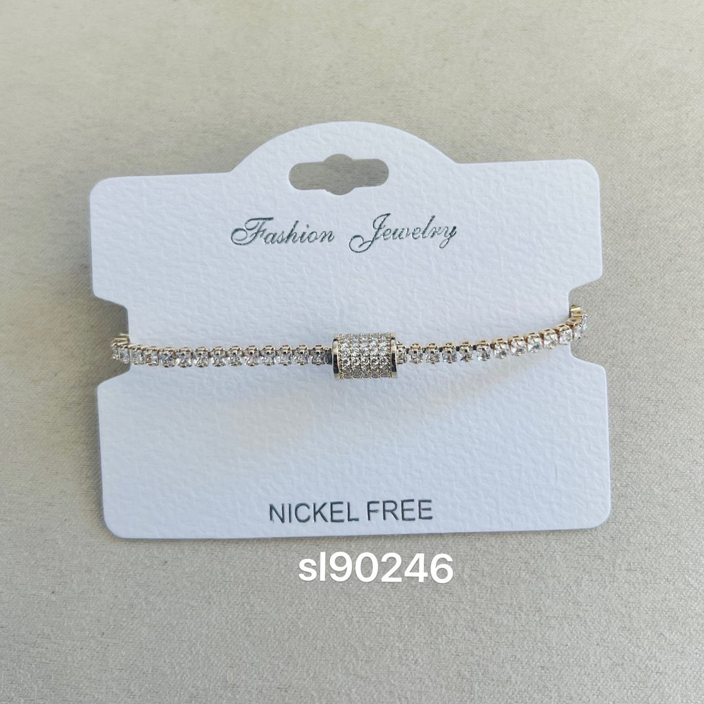 C.Z Rhodium Plated Crystal adjustable Bracelet