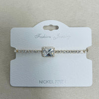 C.Z Rhodium Plated Crystal adjustable Bracelet