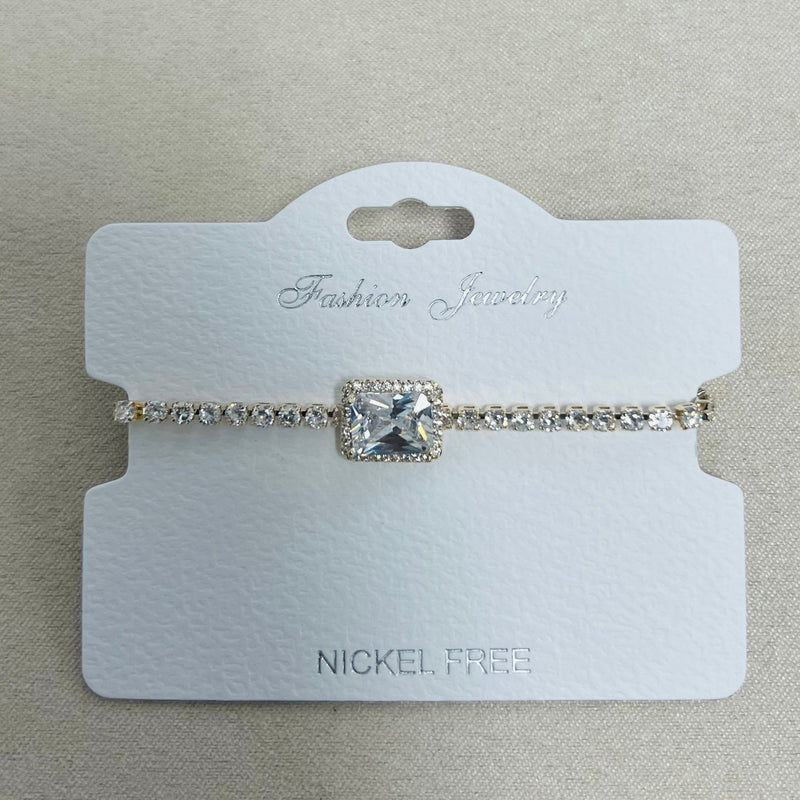C.Z Rhodium Plated Crystal adjustable Bracelet