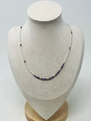 Semi-precious stone with Miyuki beads necklace(purple)