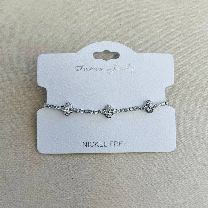 C.Z Rhodium Plated Crystal adjustable Bracelet