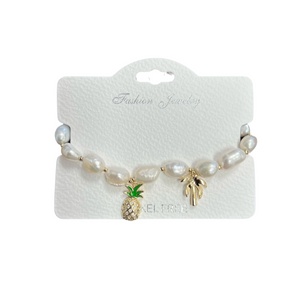 "Pineapple and Tree" Freshwater Pearl C.Z Adjustable Crystal Bracelet