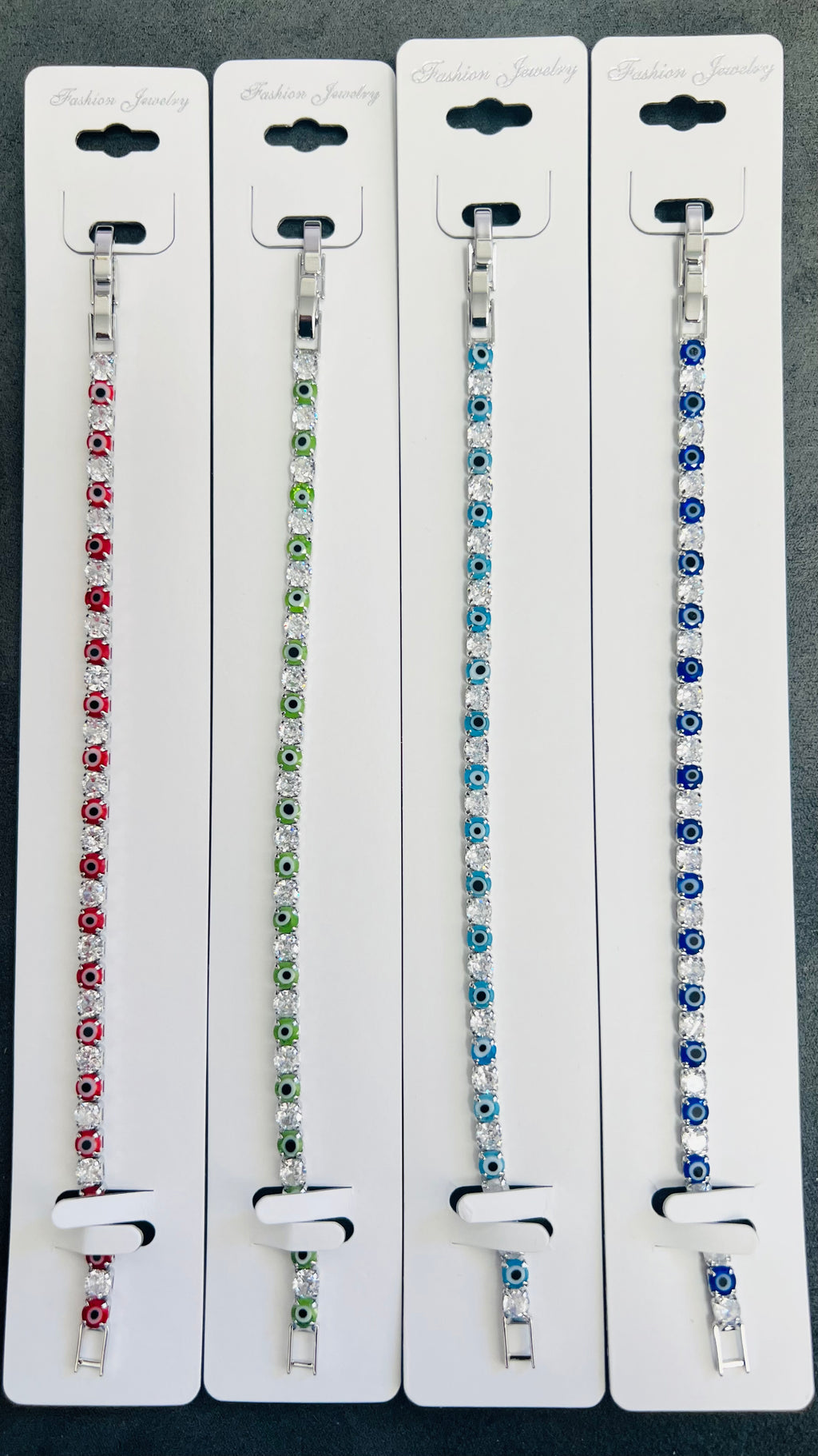 Colorful Evil Eye C.Z Crystal Tennis Bracelets-Adjustable Chain