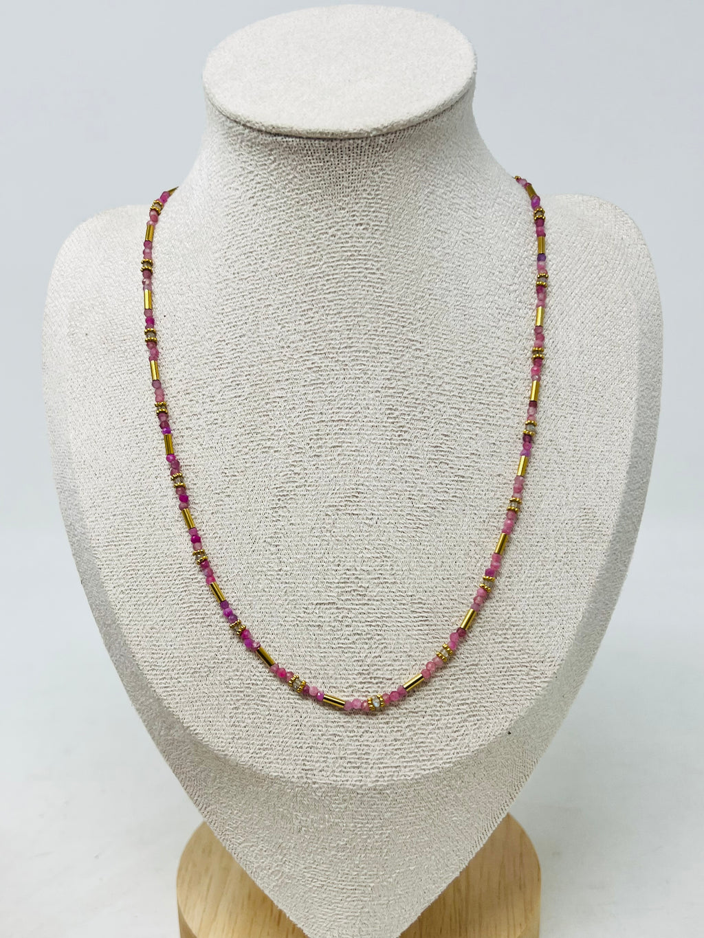 Semi-precious Stone with Miyuki beads with Pearl（Pink tourmalin）