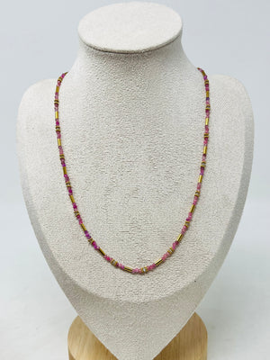 Semi-precious Stone with Miyuki beads with Pearl（Pink tourmalin）