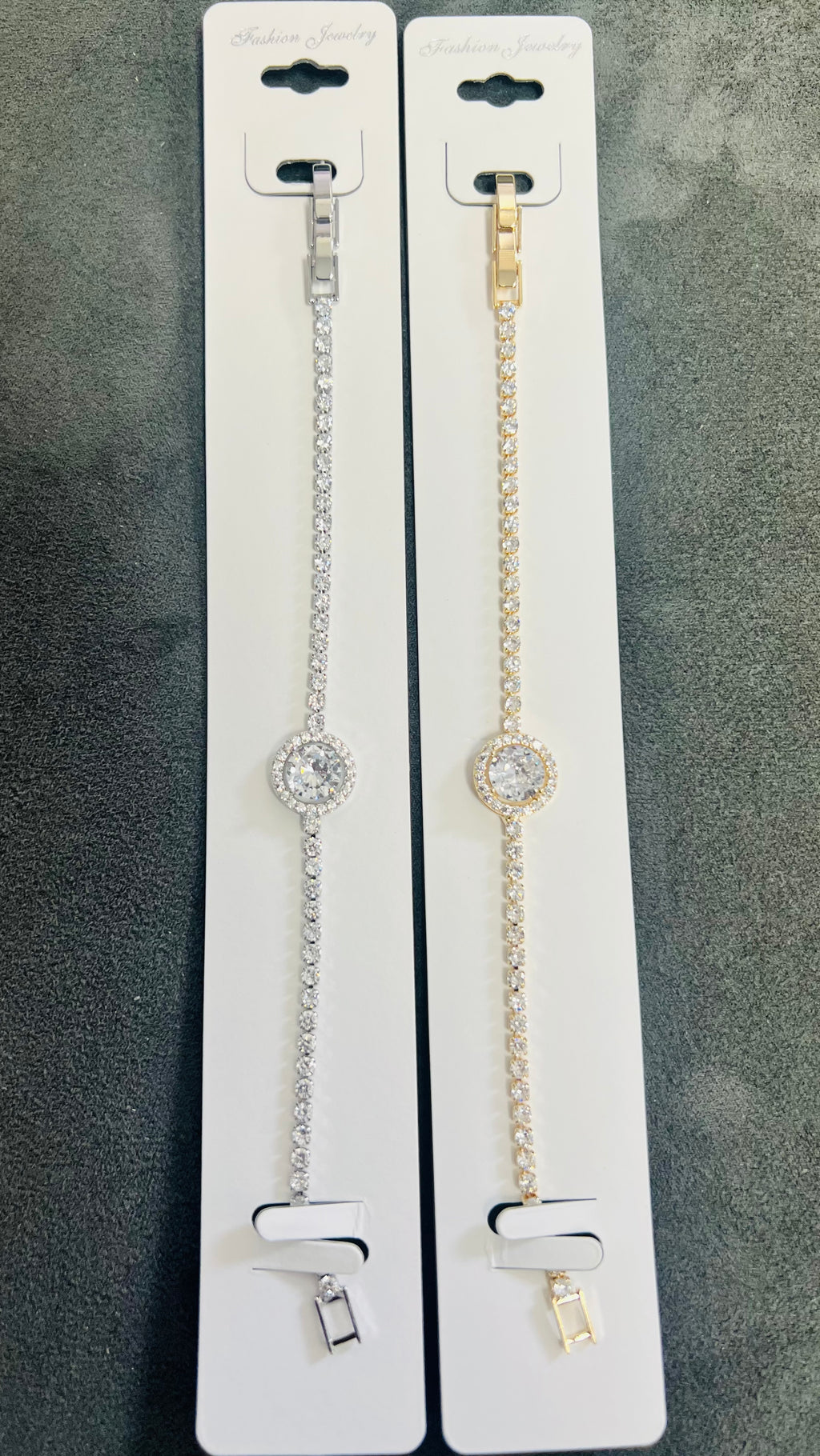 Halo Round C.Z Crystal Tennis Bracelets-Adjustable Chain