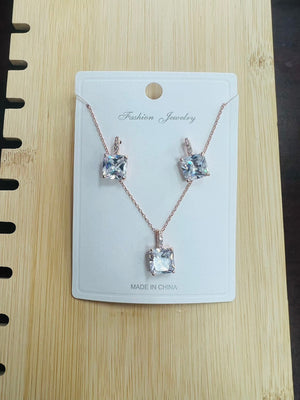 C.Z Rhodium Plated Crystal Earring and necklace sets