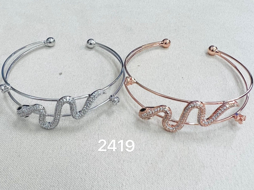 "Snake"C.Z Rhodium Plated Cuff bracelet