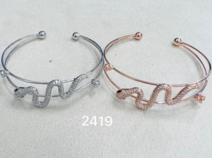 "Snake"C.Z Rhodium Plated Cuff bracelet