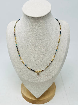Semi-Precious Stone Necklace with Miyuki Beads & Round Charm(Mixed Color)