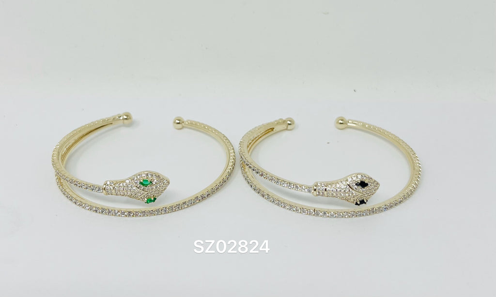 "snake" C.Z Rhodium Plated Cuff bracelet