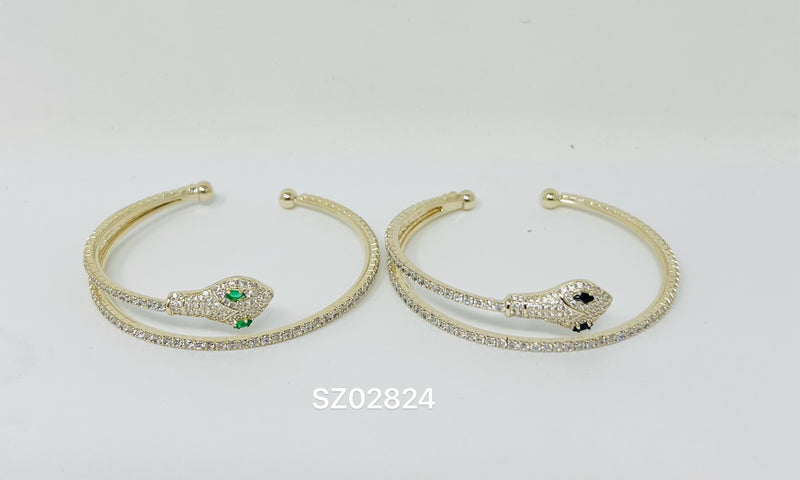 "snake" C.Z Rhodium Plated Cuff bracelet
