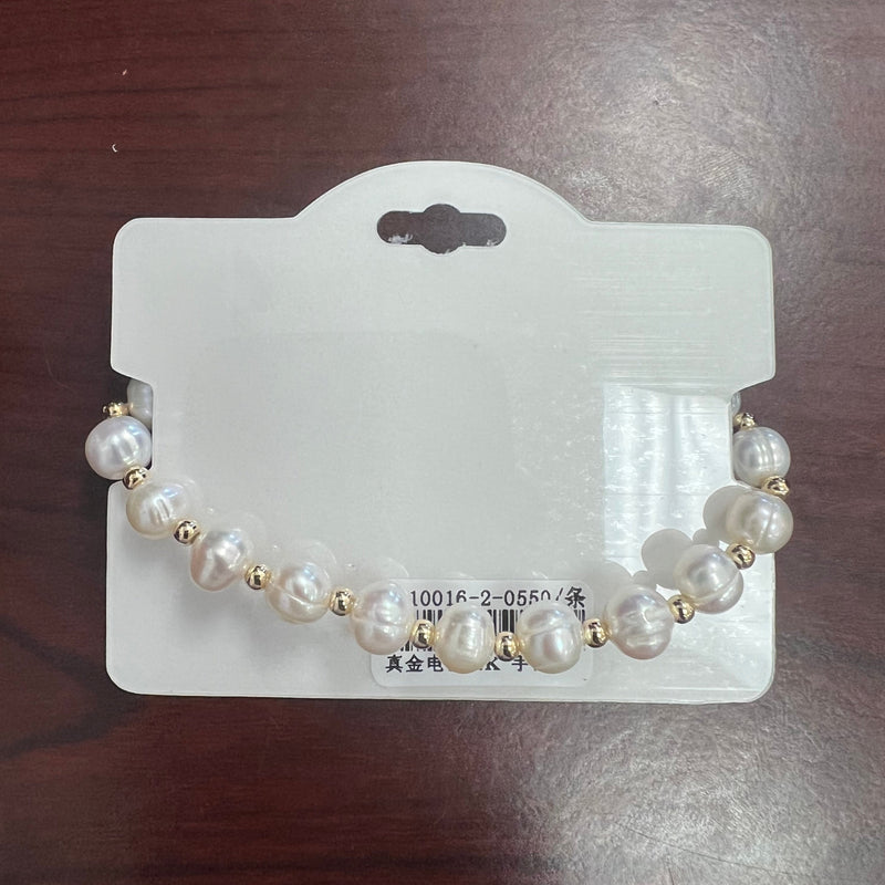 "Key and Heart" Freshwater Pearl C.Z Crystal Adjustable Bracelet