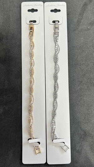Twisted C.Z Crystal Tennis Bracelets-Adjustable Crystal Chain