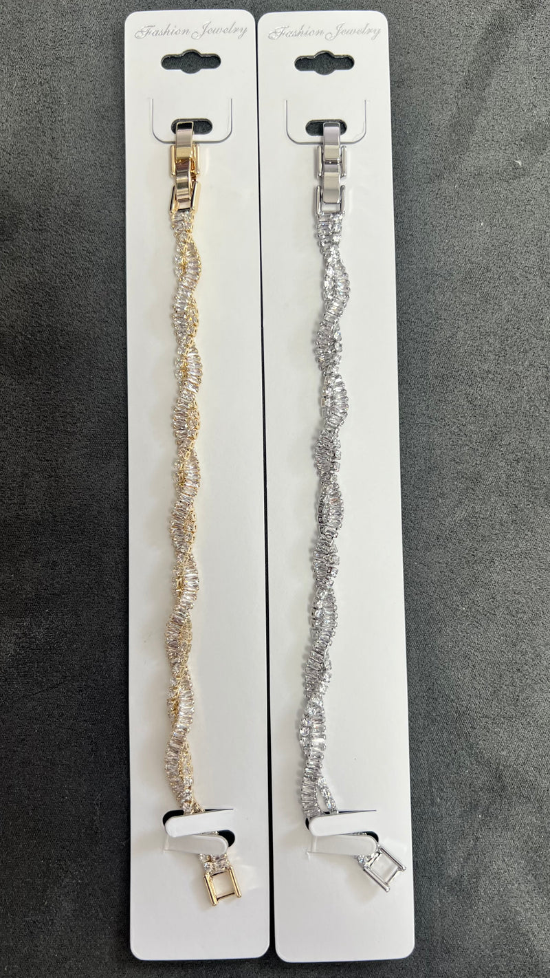 Twisted C.Z Crystal Tennis Bracelets-Adjustable Crystal Chain