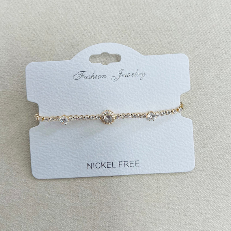 C.Z Rhodium Plated Crystal adjustable Bracelet