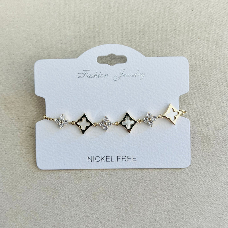 C.Z Rhodium Plated Crystal adjustable Bracelet