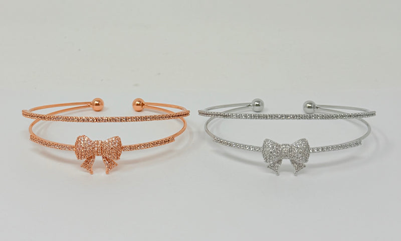 "Bow" C.Z Rhodium Plated Cuff bracelet