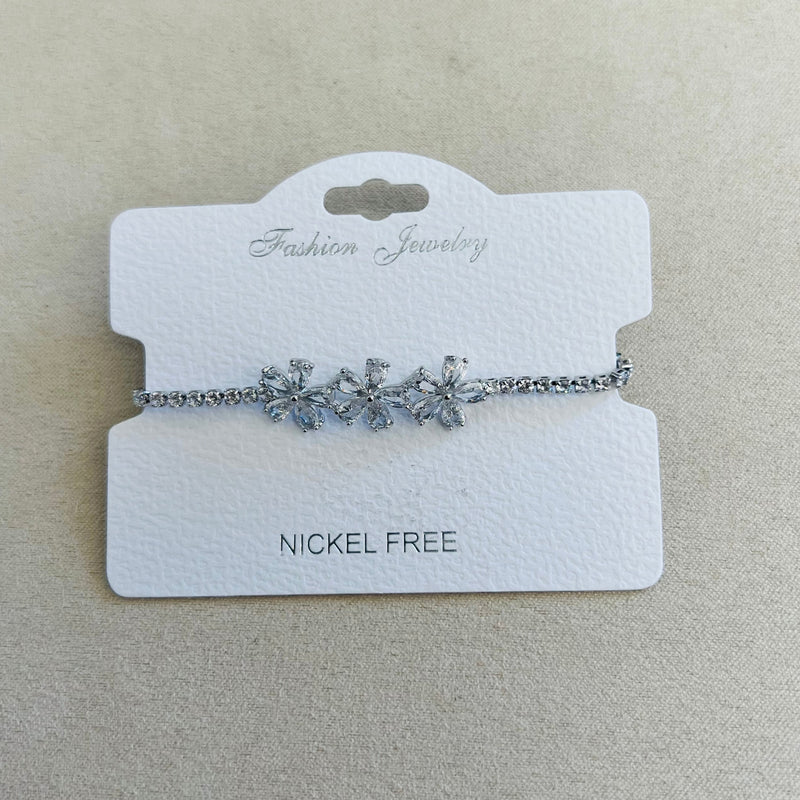 C.Z Rhodium Plated Crystal adjustable Bracelet