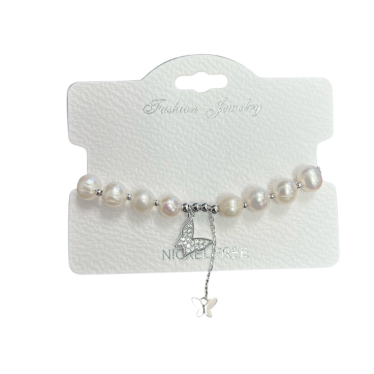 "Butterfly" Freshwater Pearl C.Z Crystal Adjustable Bracelet