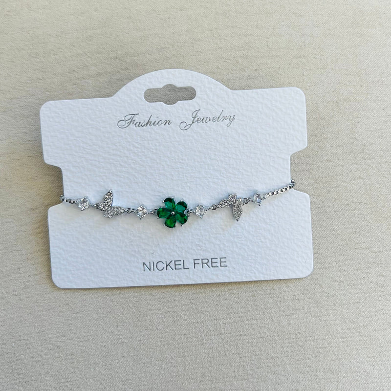 C.Z Rhodium Plated Crystal adjustable Bracelet