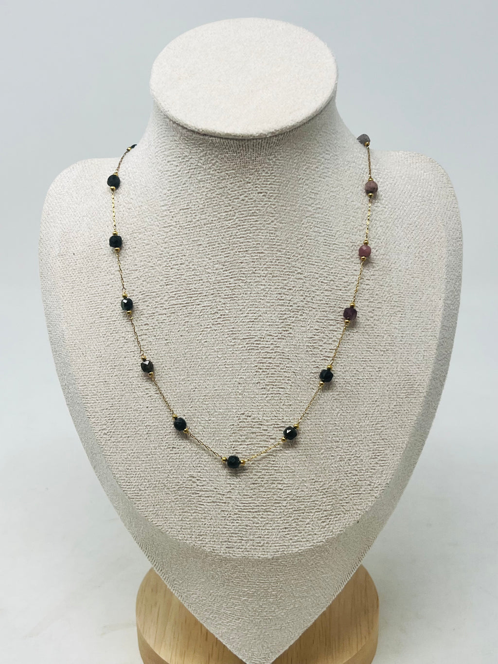 Stainless Steel Gold Chain Necklace with crystal(Tourmaline)